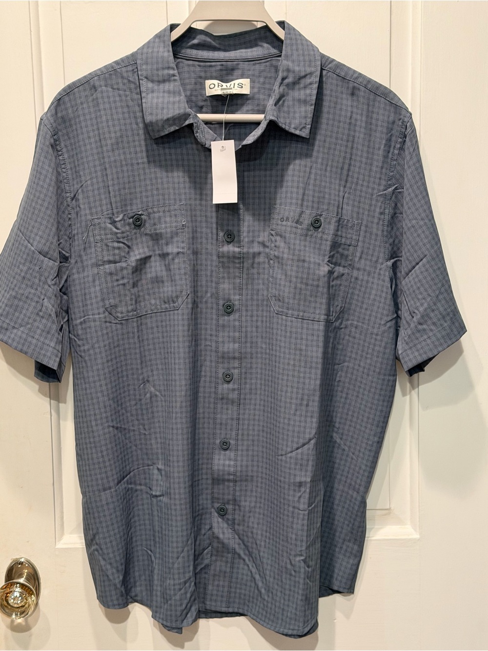 Orvis Button Up Tech Shirt Mens Medium Blue/Gray Plaid Lightweight Outdoors